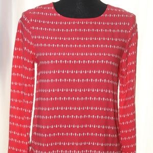 Long Sleeve Red and White Gap Rayon Top, Size XS